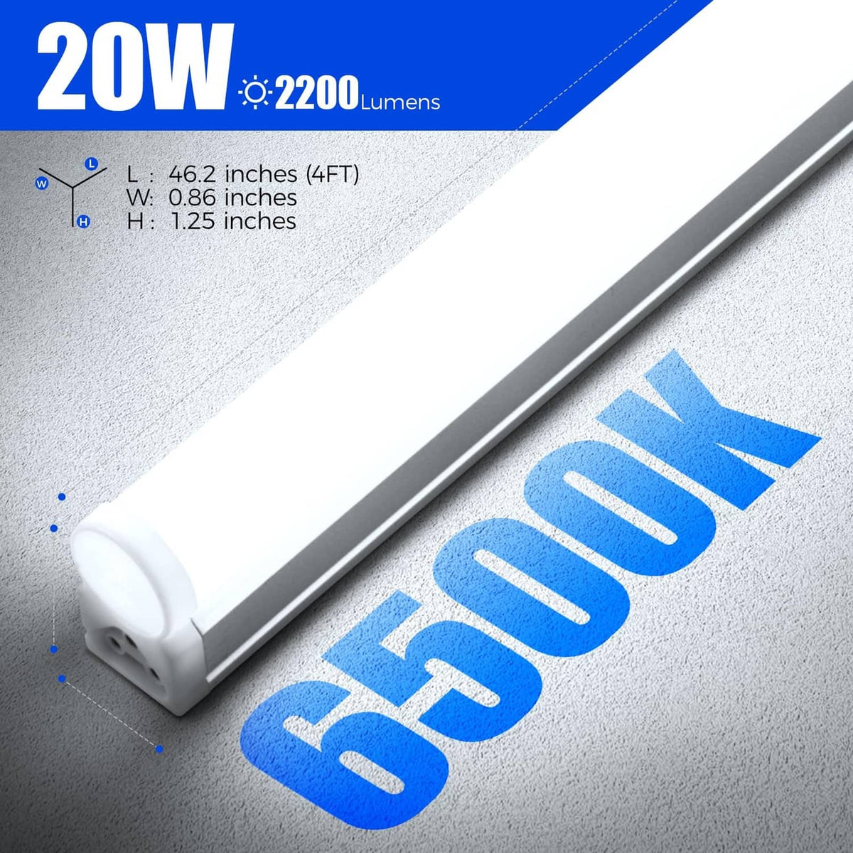 Four-foot T5 LED light fixture with white housing and long silver LED tube on gray