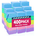 Pack of microfiber cleaning towels, stacked in blue, green, purple, pink, and yellow