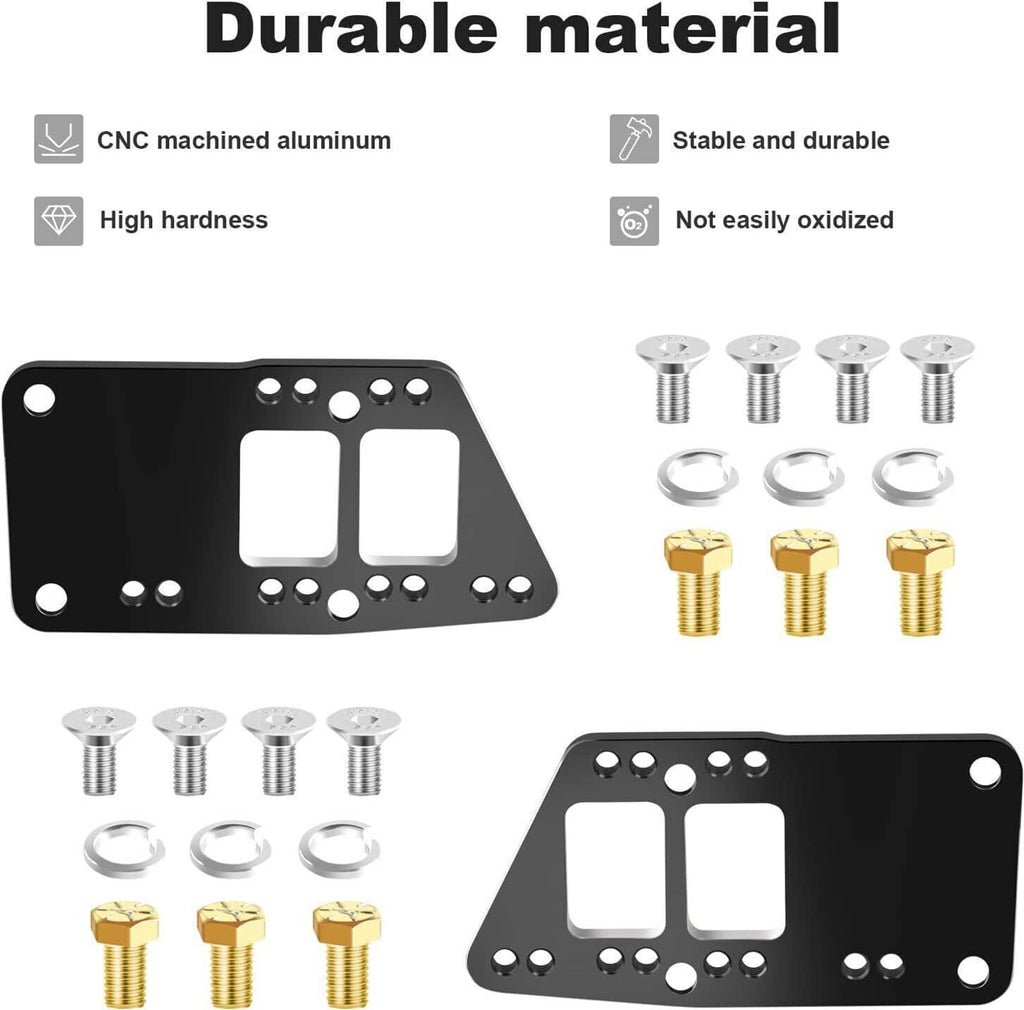 Black aluminum motor mount adapter plates with stainless bolts and washers