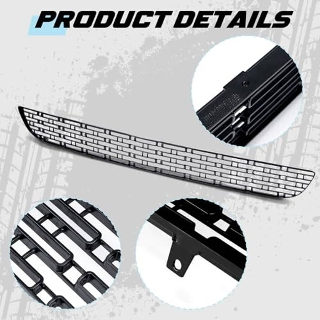 Black front lower grille insert with brick-mesh texture and mounting tabs