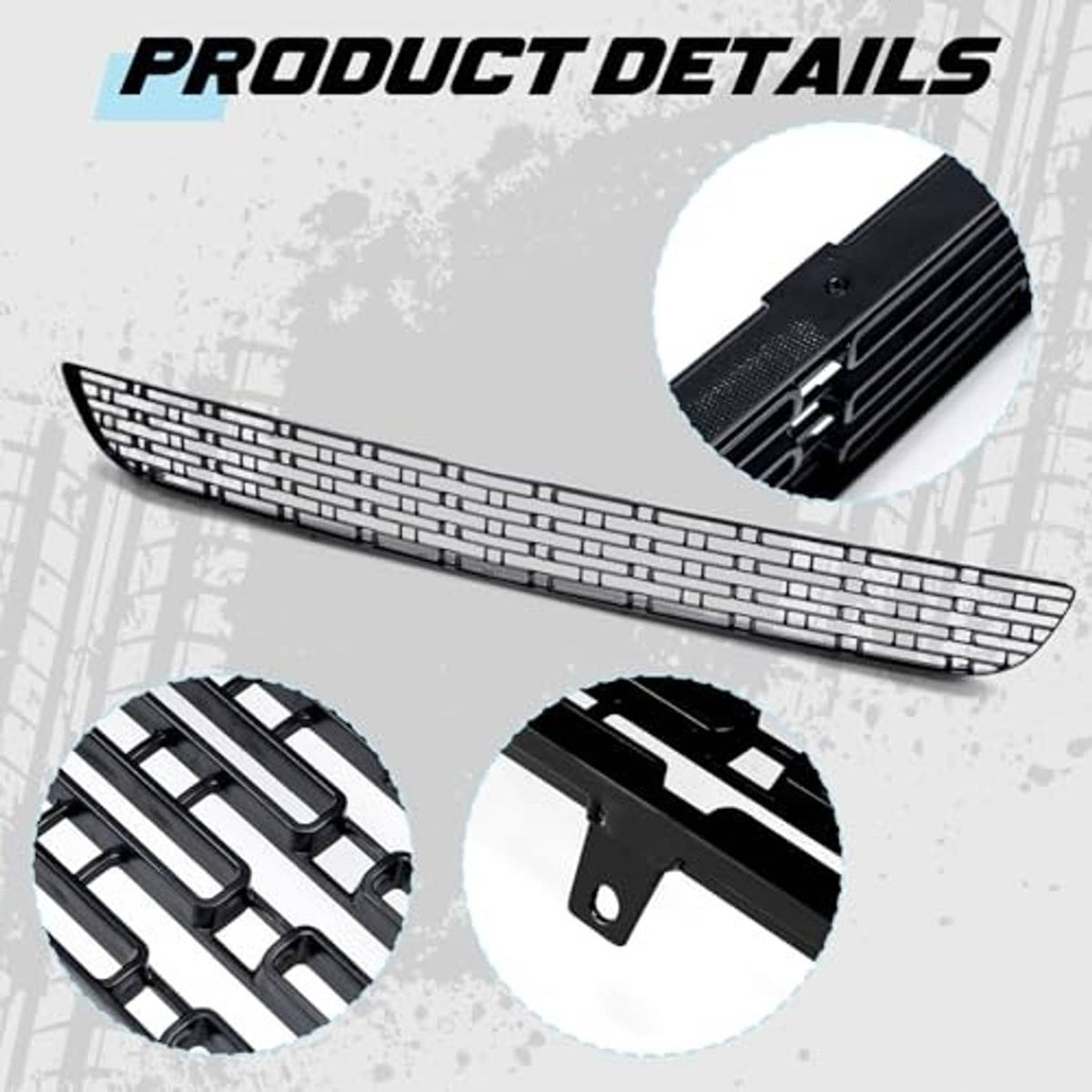 Black front lower grille insert with brick-mesh texture and mounting tabs