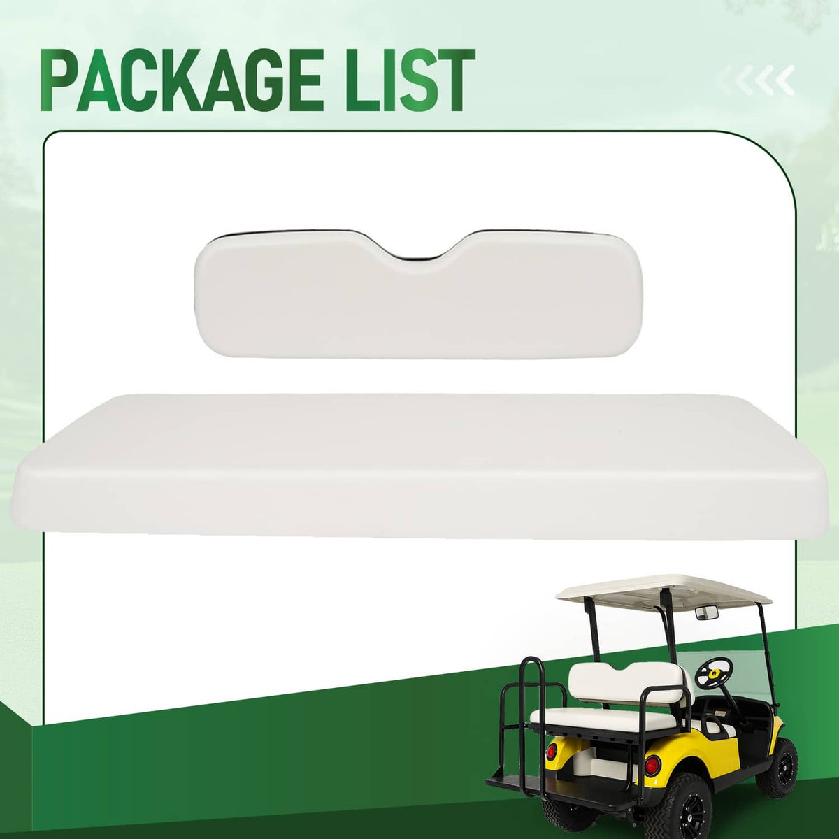 Set of white backrest cushion and seat bottom cushion