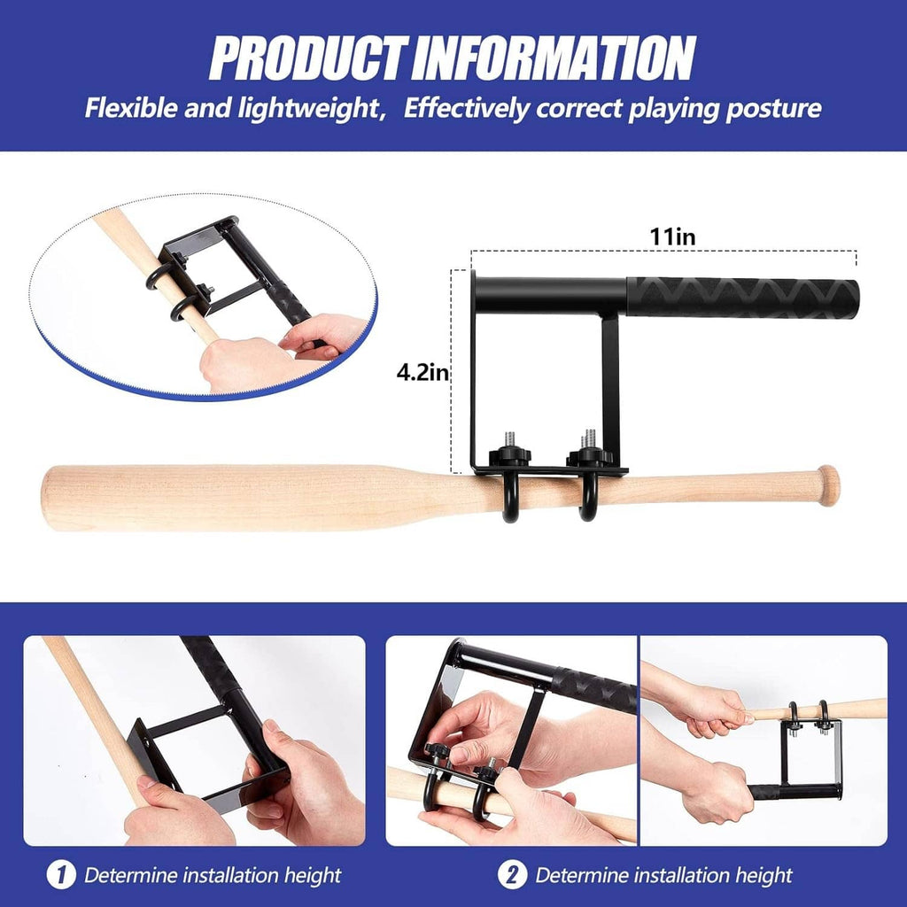 Swing trainer training aid with light wood bat handle and black posture frame