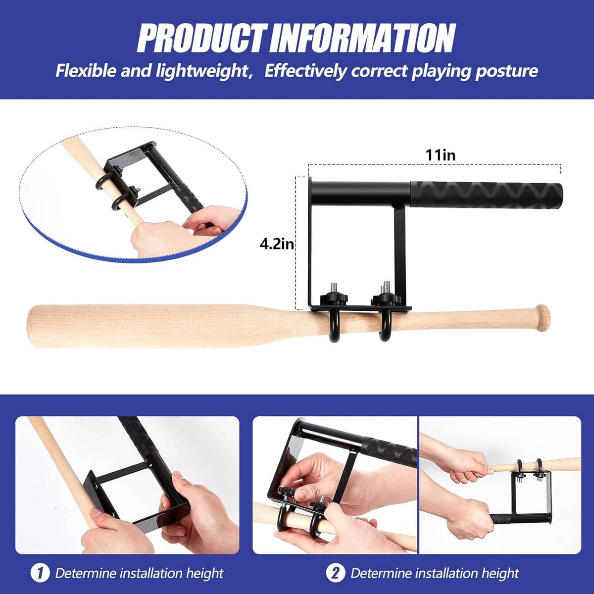 Swing trainer training aid with light wood bat handle and black posture frame