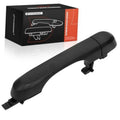 Front exterior door handle, textured black plastic with mounting bracket tabs