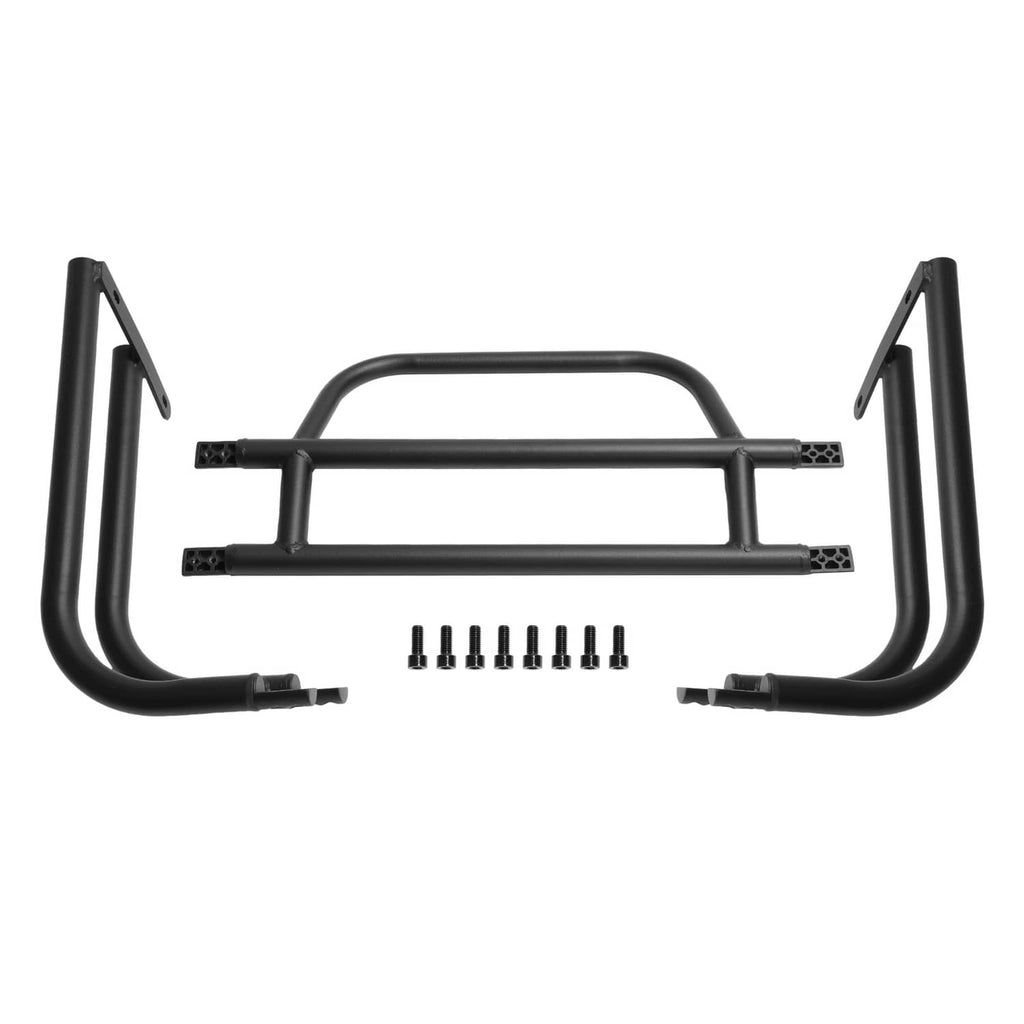Black golf cart brush guard bumper grille with central bumper bar and brackets