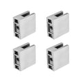 Stainless steel square glass railing clamps, brushed silver set of 4 with rubber pads