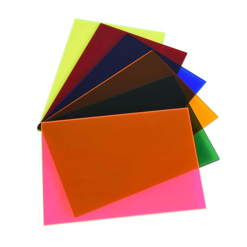 Translucent colored acrylic sheets, stacked in multiple colors