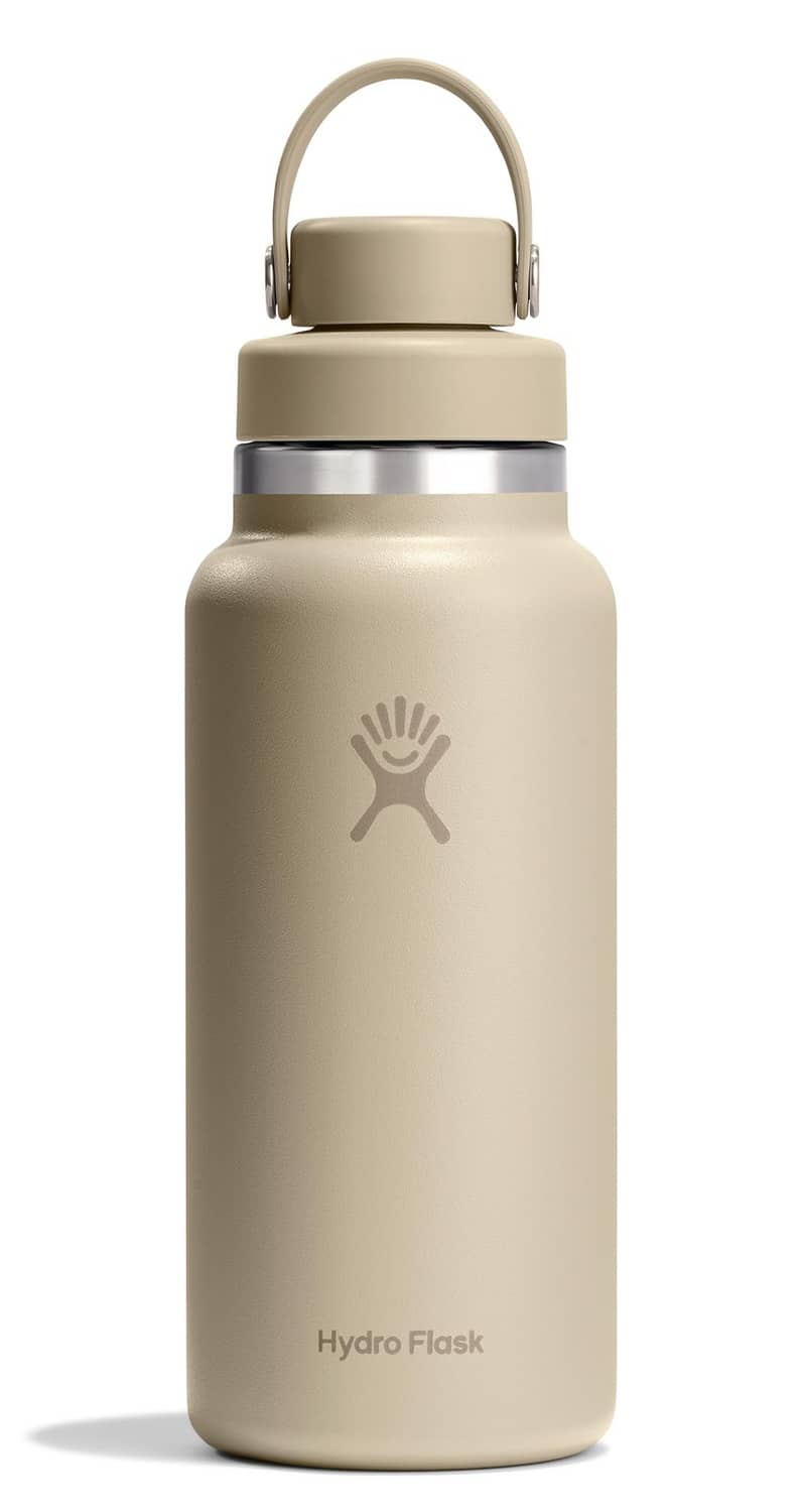 Insulated stainless steel water bottle with tonal oat lid and carry handle, 32 oz.