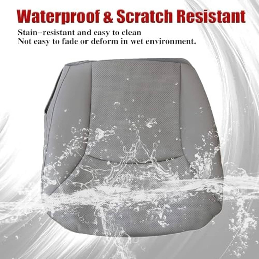 Gray textured seat cover shown with water splash overlay and contoured cushion shape.