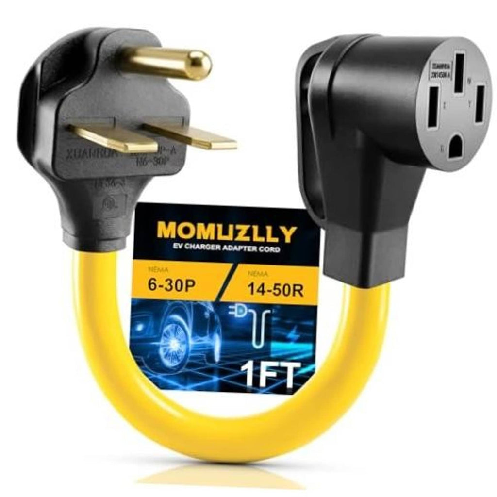 MOMZULLY EV charger adapter cord with NEMA 6-30P to 14-50R plugs, yellow