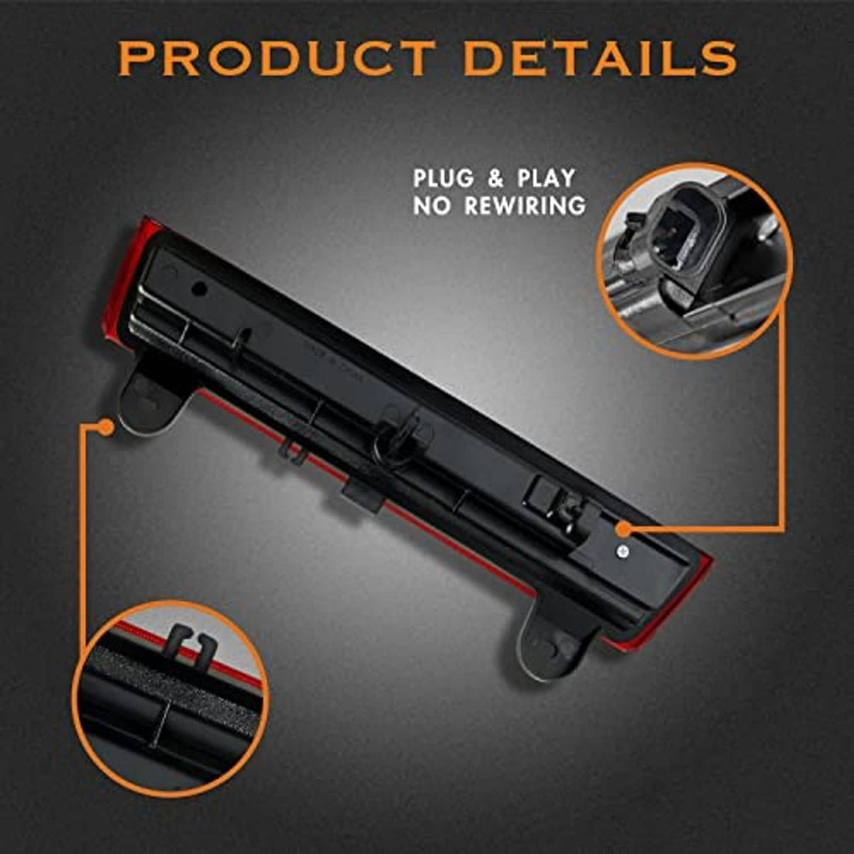 LED third brake light with black housing and visible plug connector detail.