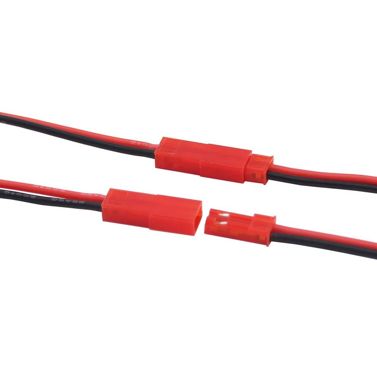 2-pin JST connector cable with red housings and red/black silicone wires