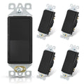 Glossy black single-pole decorator light switch with mounting bracket, no wall plate