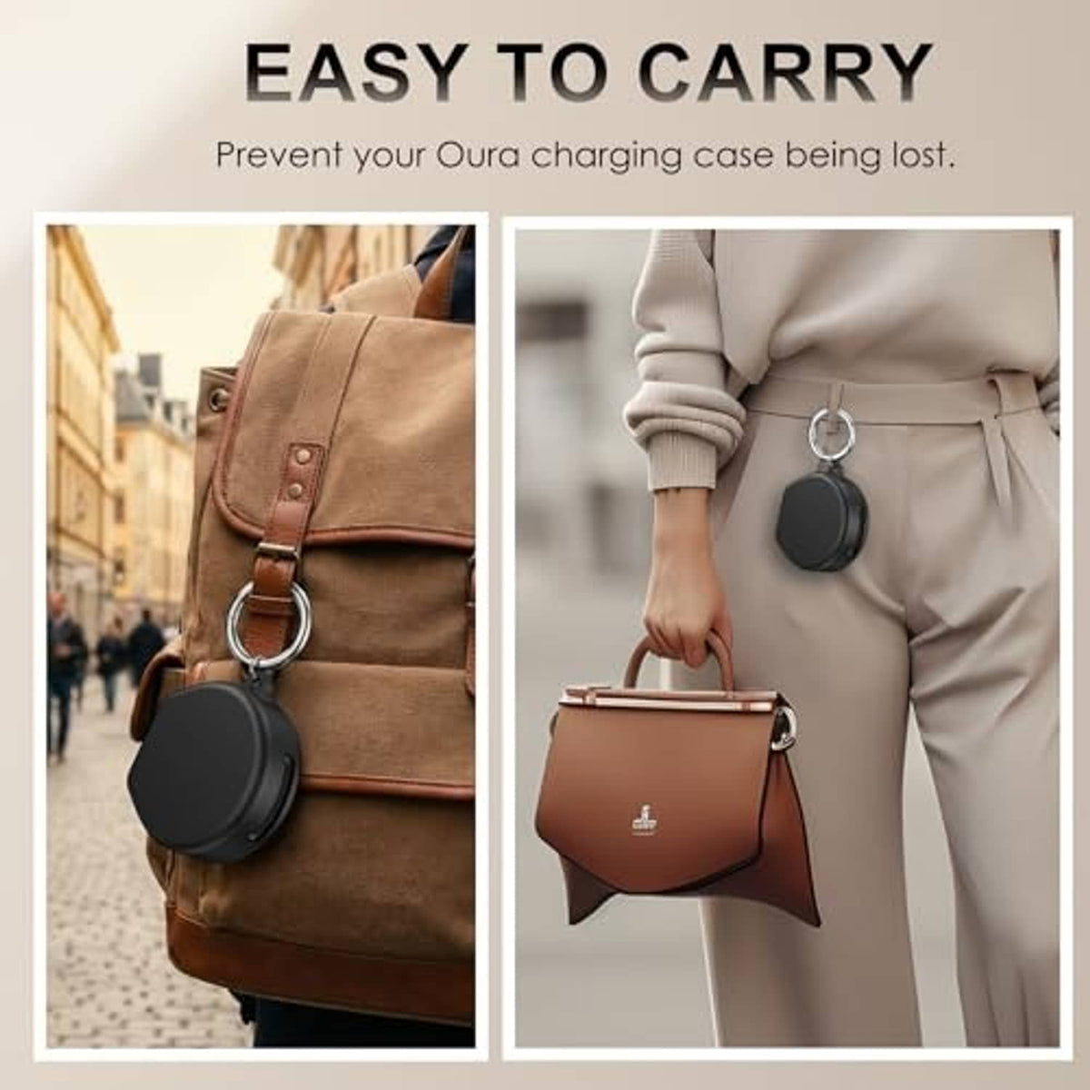 Black silicone charging case cover with keyring for easy carrying