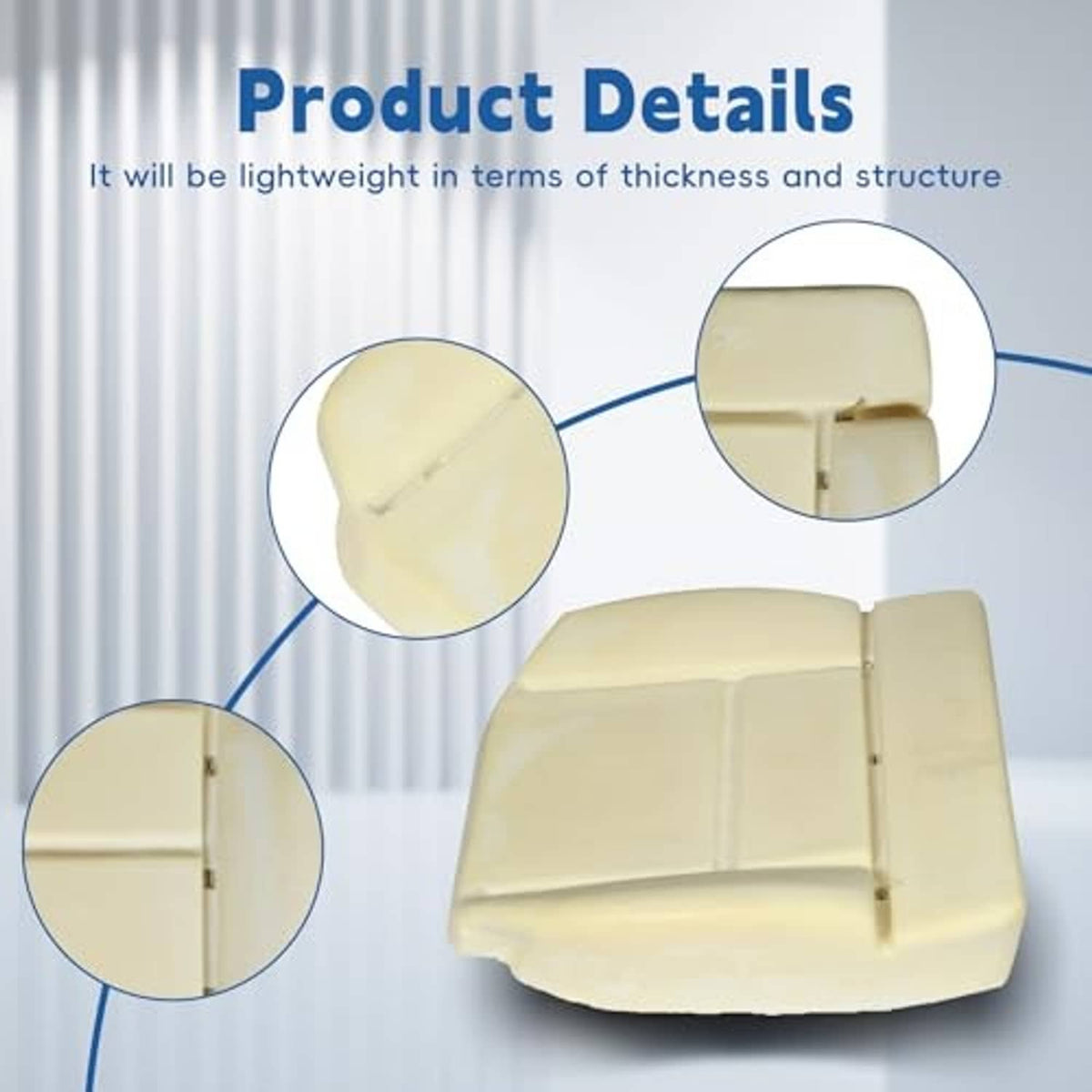 Front driver-side light beige foam seat cushion replacement with side tab and molded grooves