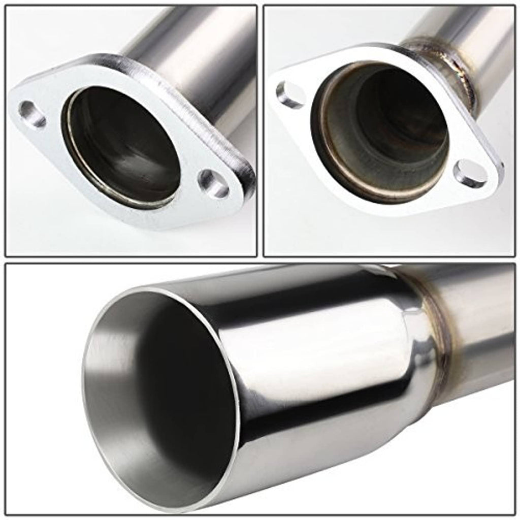 Stainless muffler tip outlet with round flange and inner blackened exhaust port detail