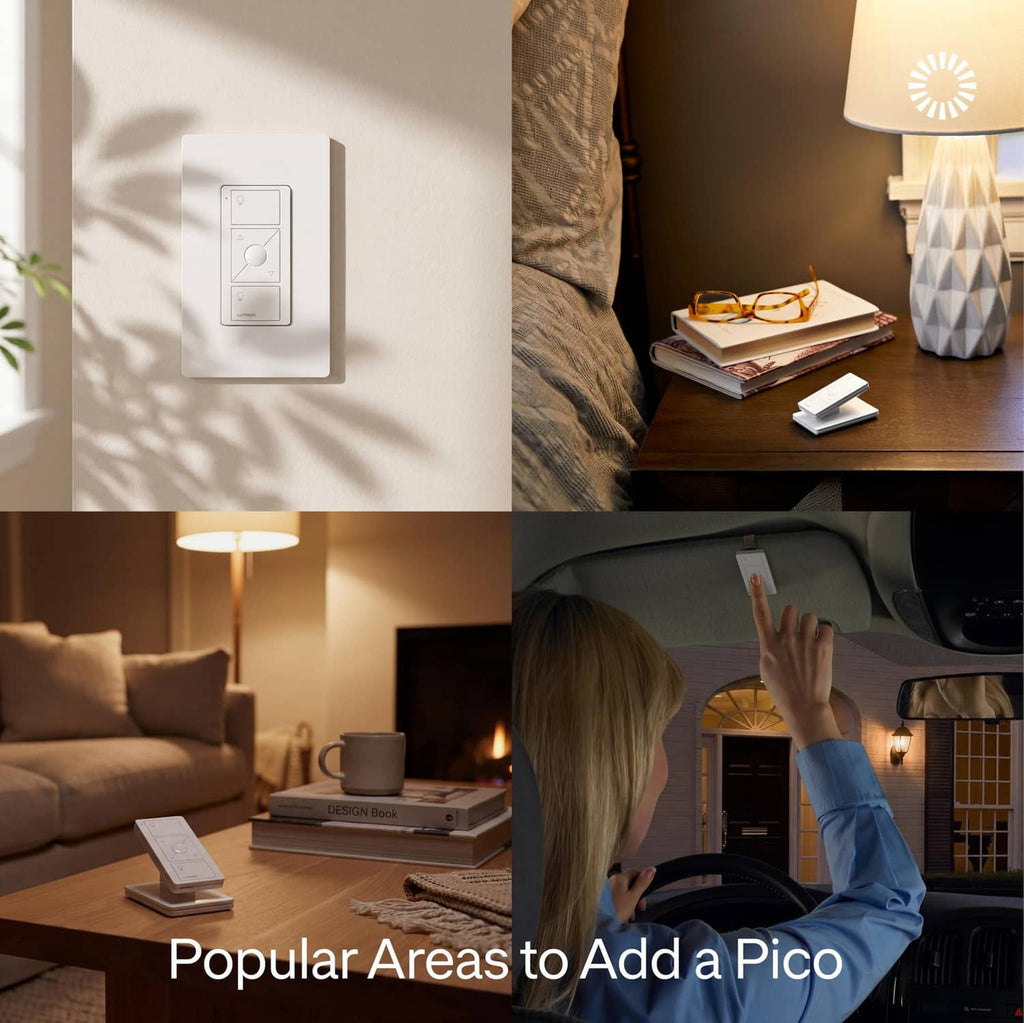 White smart dimmer wall switch with up and down buttons, shown in home setting