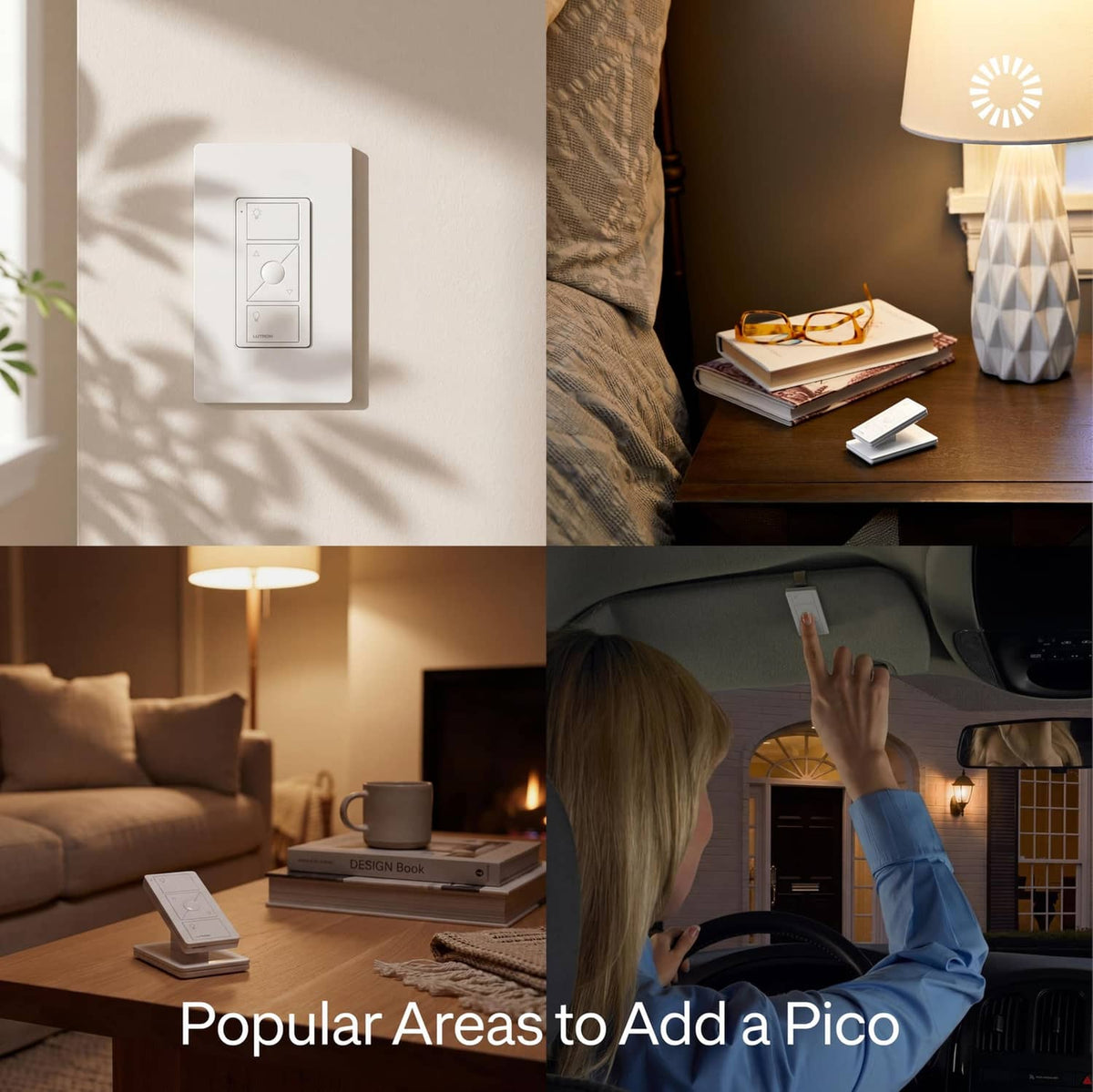 White smart dimmer wall switch with up and down buttons, shown in home setting