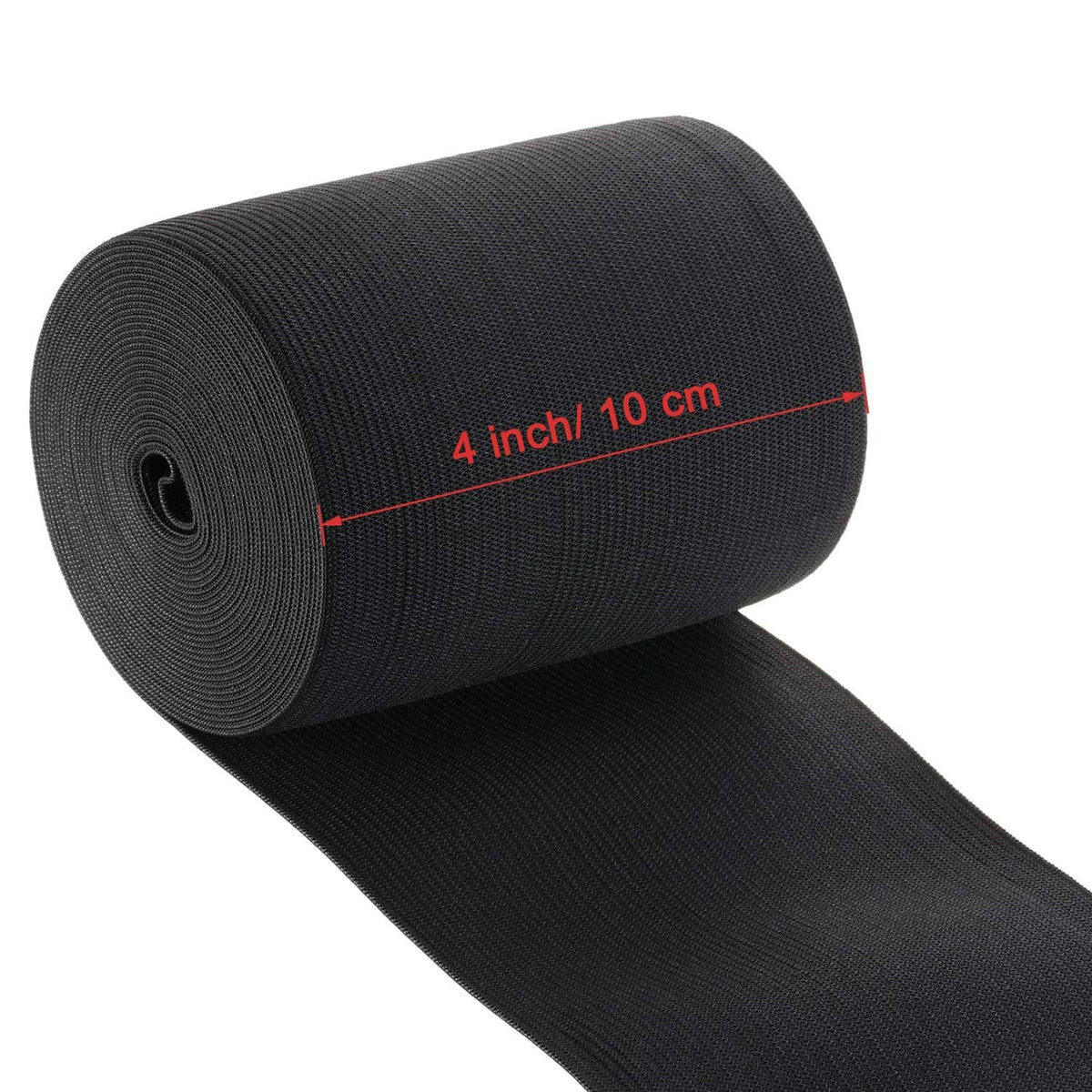 Black elastic spool, 4-inch width measurement marked