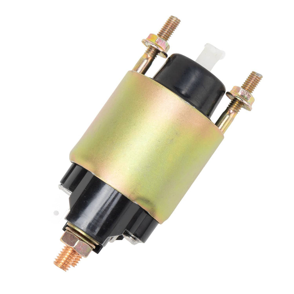 Starter solenoid relay switch three-quarter view with black plastic ends and copper posts