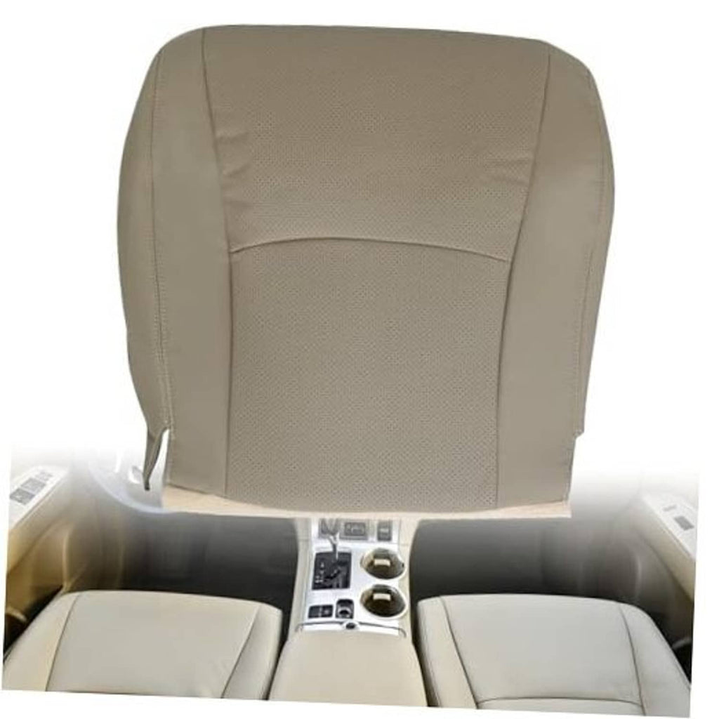 Tan perforated leather seat cover, contoured back with stitched seams