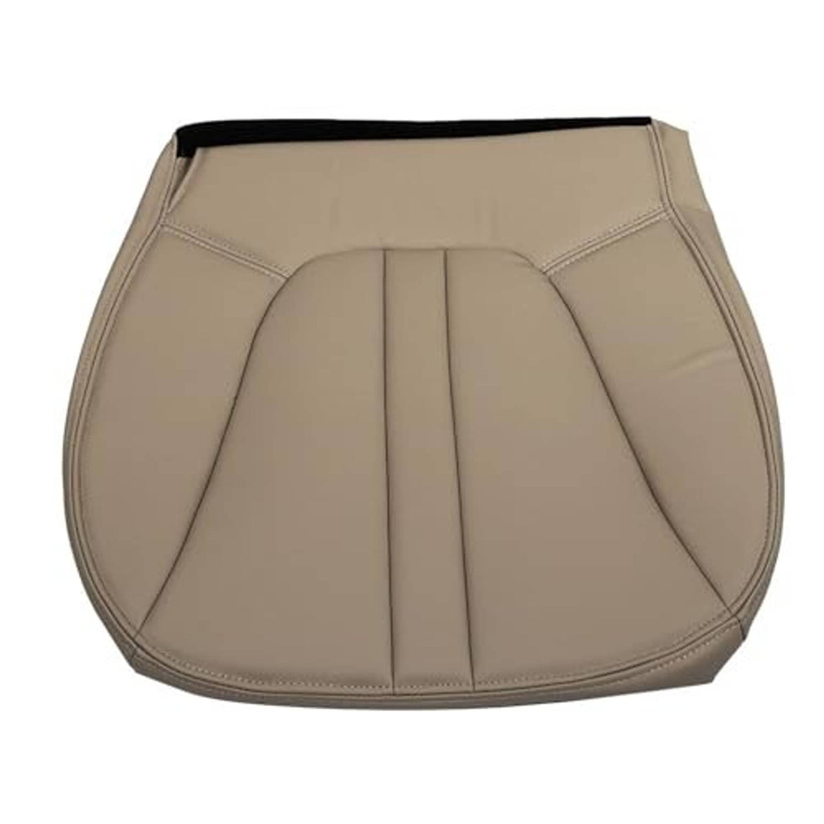 Tan synthetic leather seat bottom cover underside view with central panel stitching