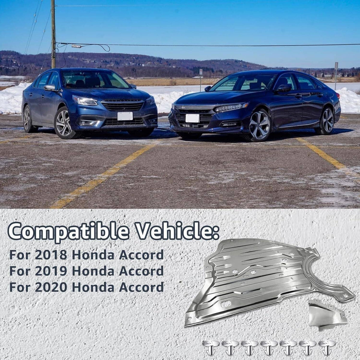 Engine splash guard under shield cover, silver undercar metal shield with mounting hardware