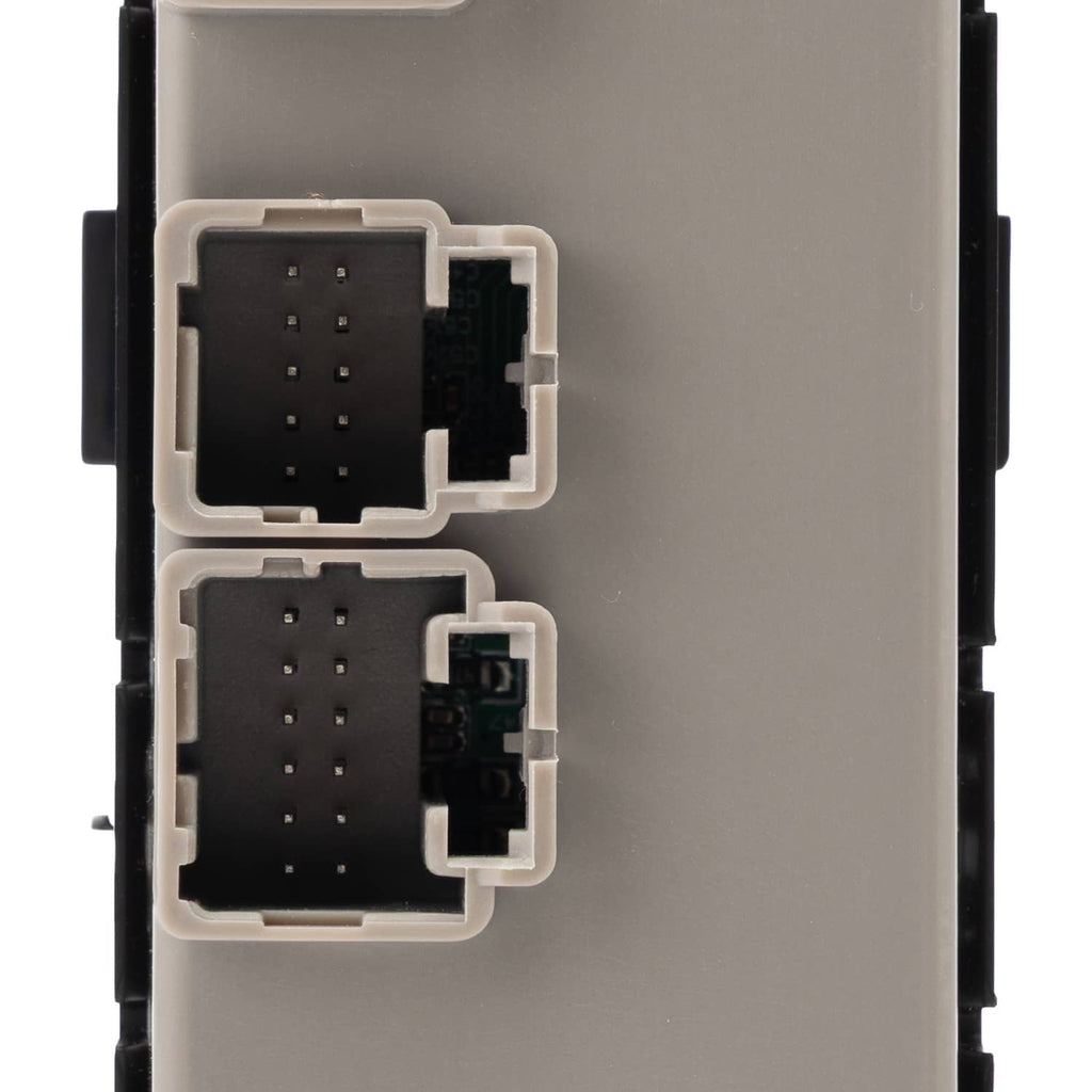 Gray power window switch with two wiring connectors and black contact areas