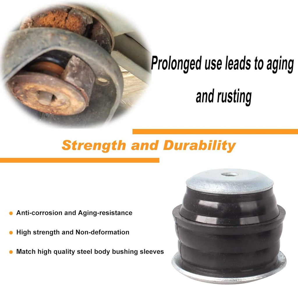Black body cab mount bushing with silver metal top plate for durability