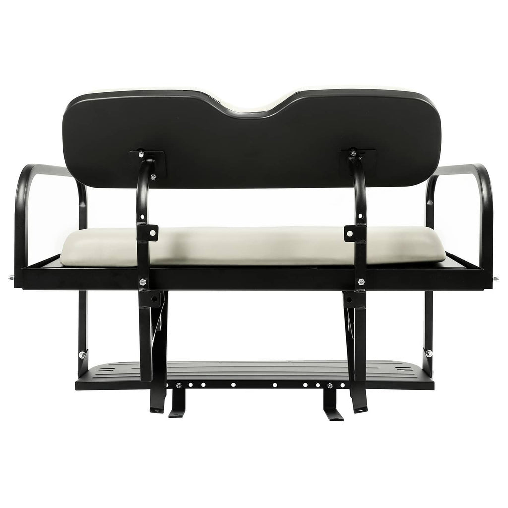 Golf cart flip rear back seat kit with black top pad and off-white bench cushion