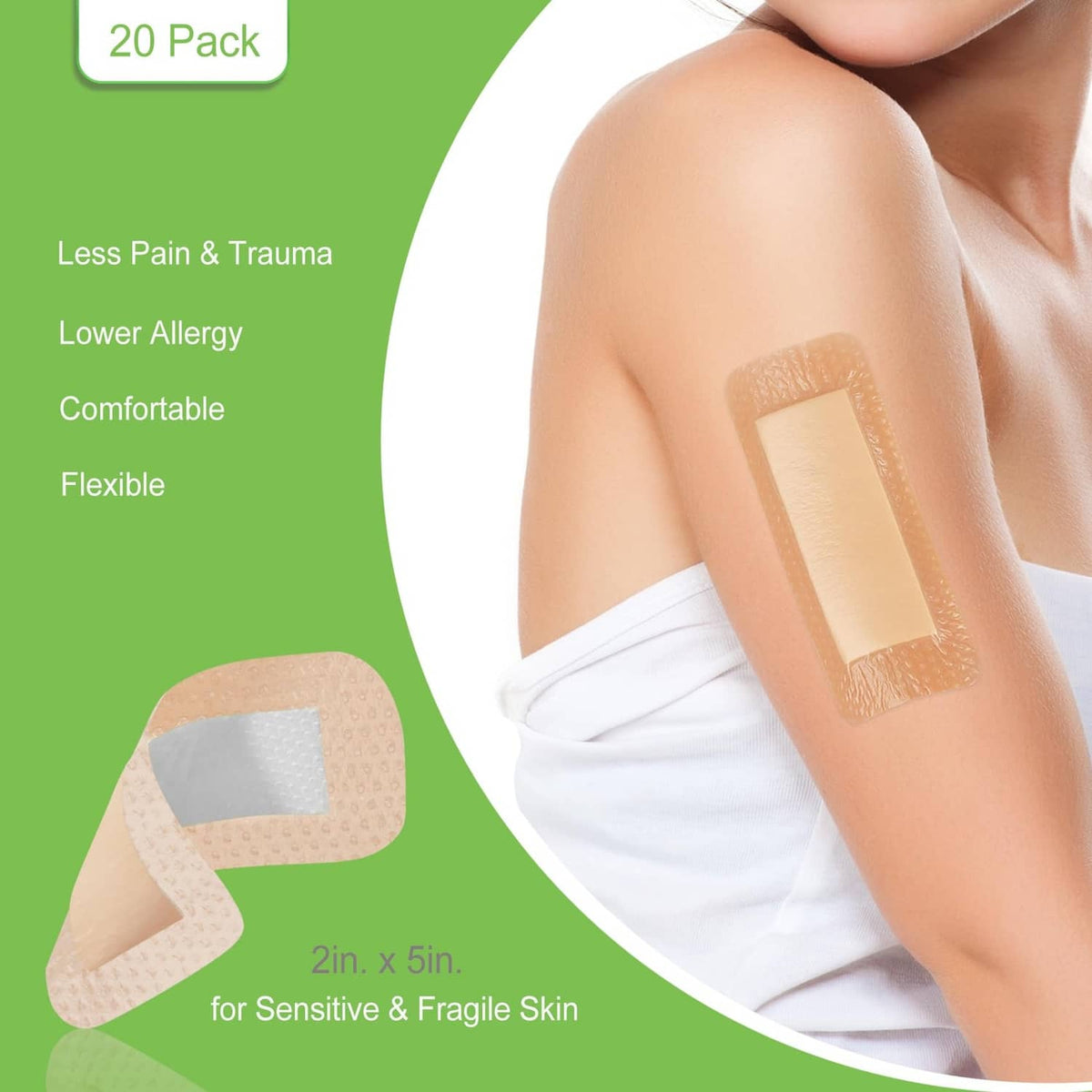 Tan silicone foam border dressing applied to an arm