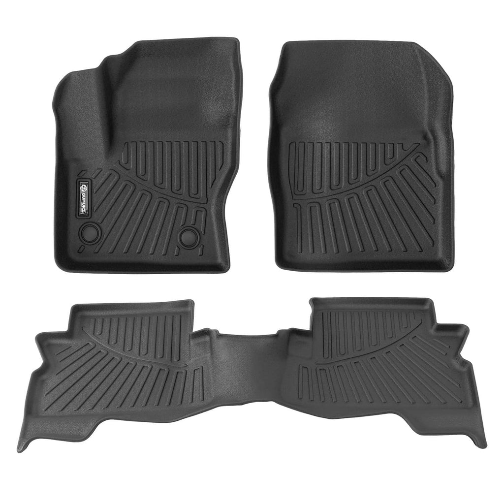 Black molded rubber floor mats set with raised channel tread for driver and passenger