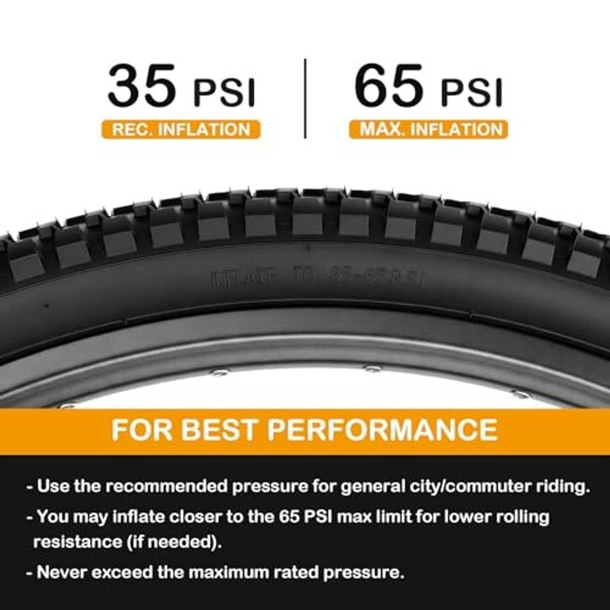 Black mountain bike tire tread with molded sidewall markings