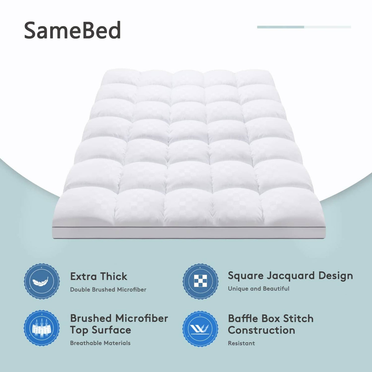 King-size white extra-thick mattress topper with quilted baffle box stitching