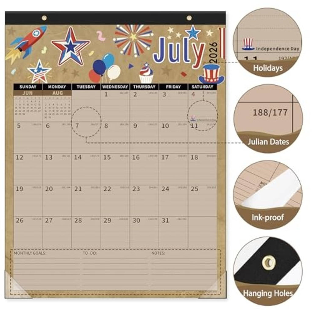 July 2026 to Dec 2027 desk calendar with ink-proof sheet and hanging holes