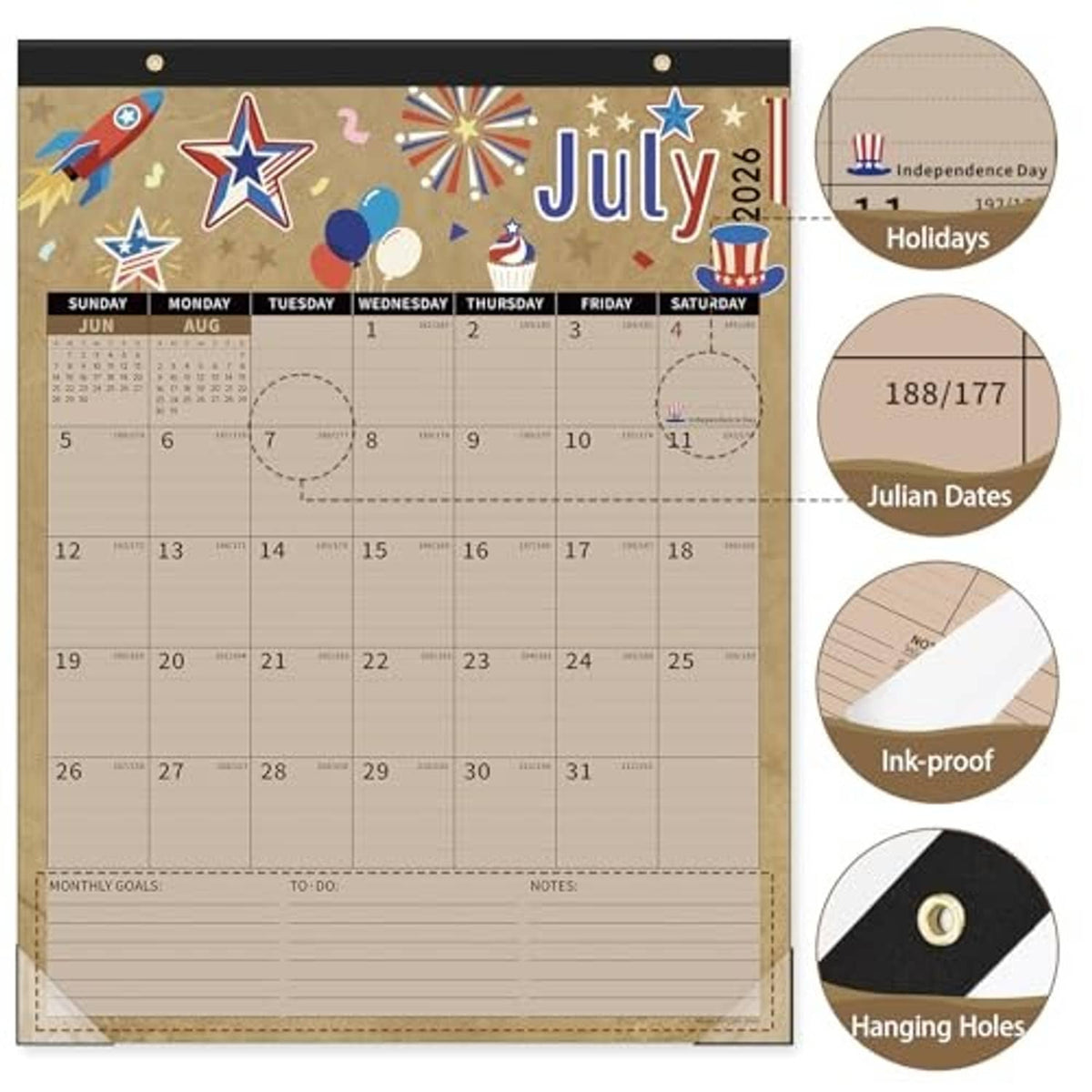 July 2026 to Dec 2027 desk calendar with ink-proof sheet and hanging holes