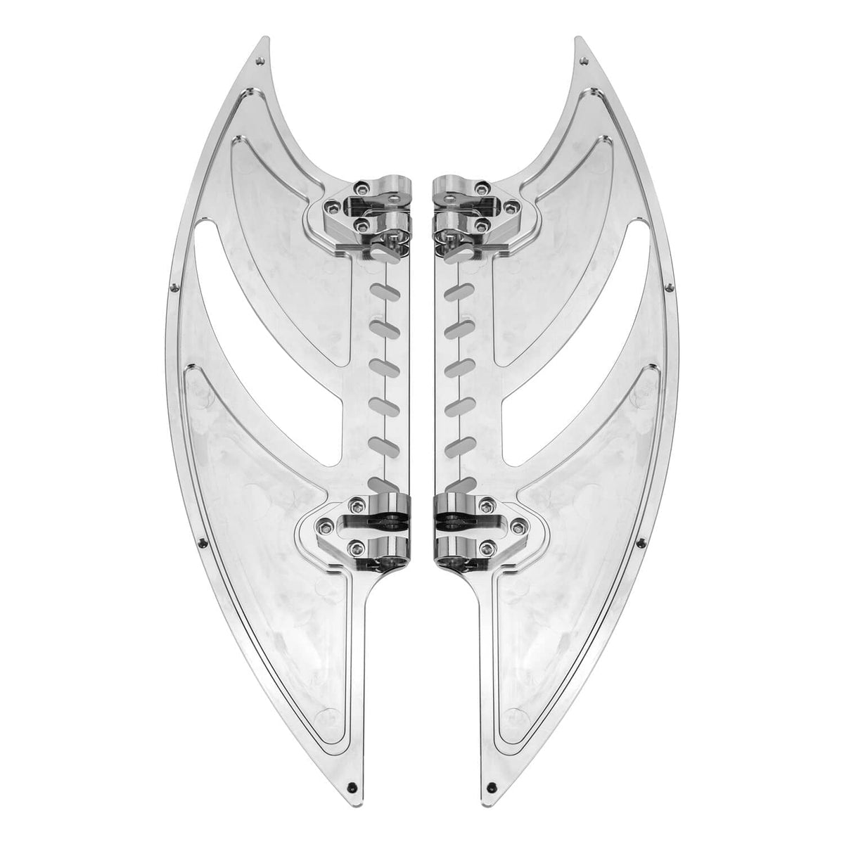 Full set of chrome front and rear footboards with detailed mounting brackets