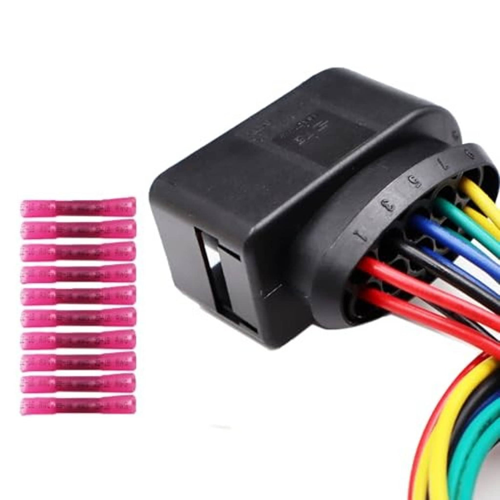 LIZAPUS 10-pin headlight connector housing with multicolor wire leads, side view