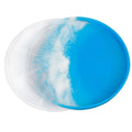 Large round resin rolling tray mold with clear and blue swirl finish