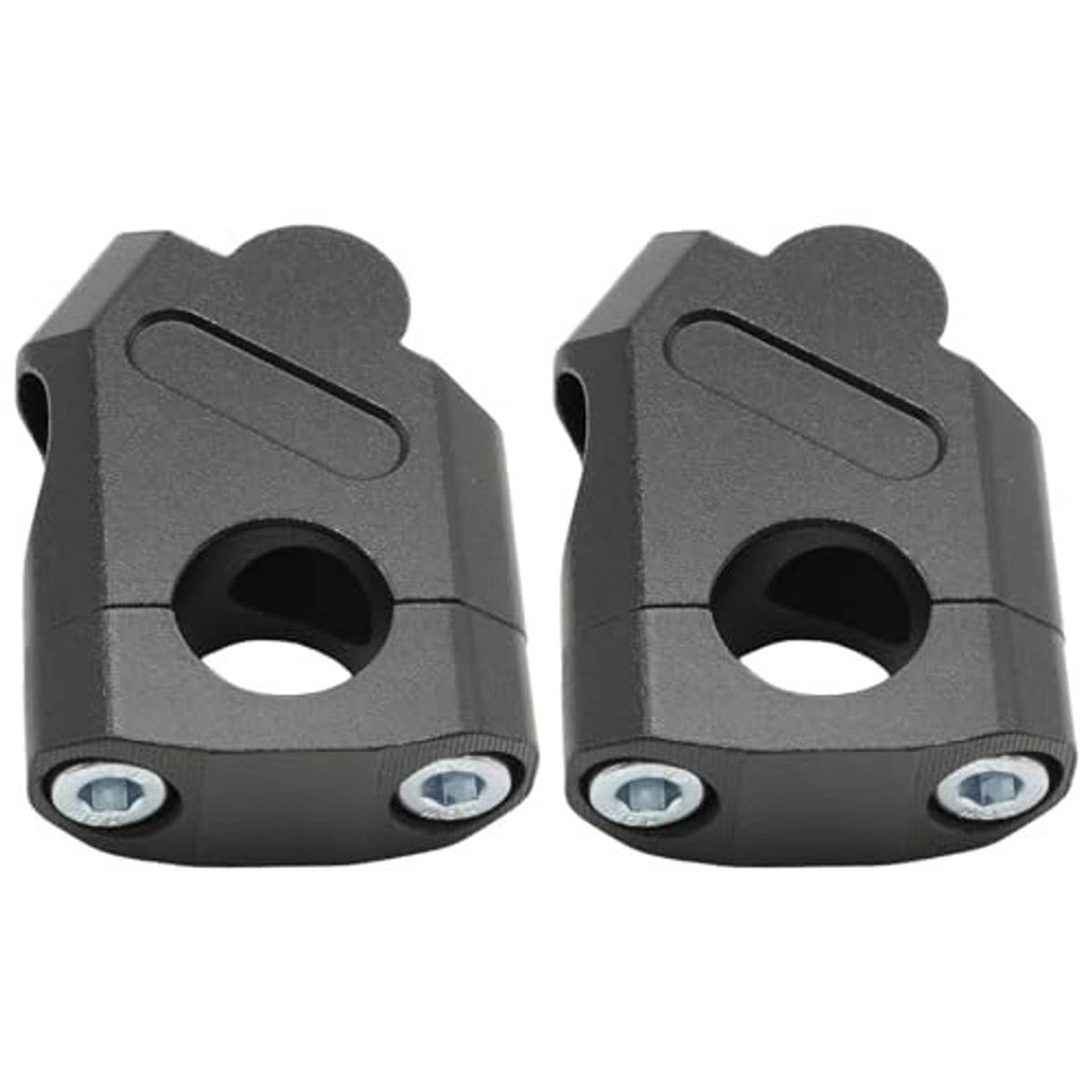 Black handlebar bar riser clamps, two-piece set with mounting holes and bolts