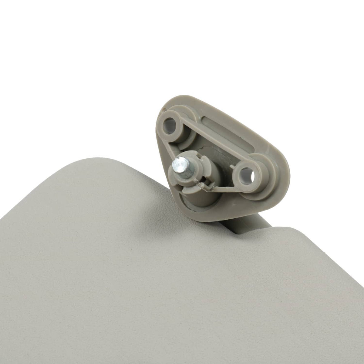 Gray sun visor hinge with visible pivot and mounting posts