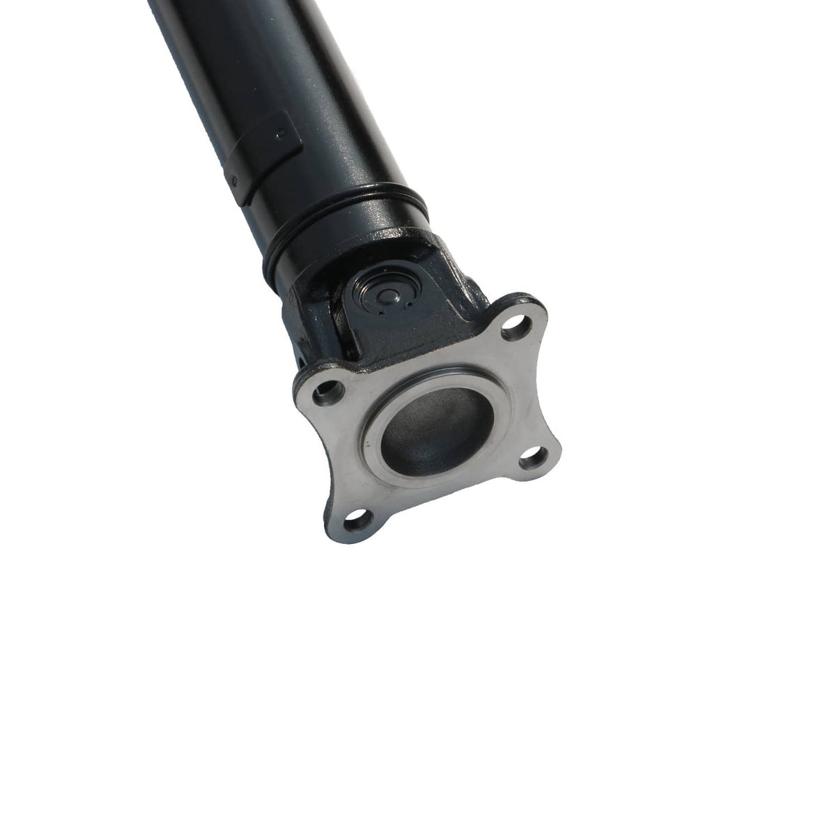 Rear driveshaft end flange with round opening and black shaft sleeve.