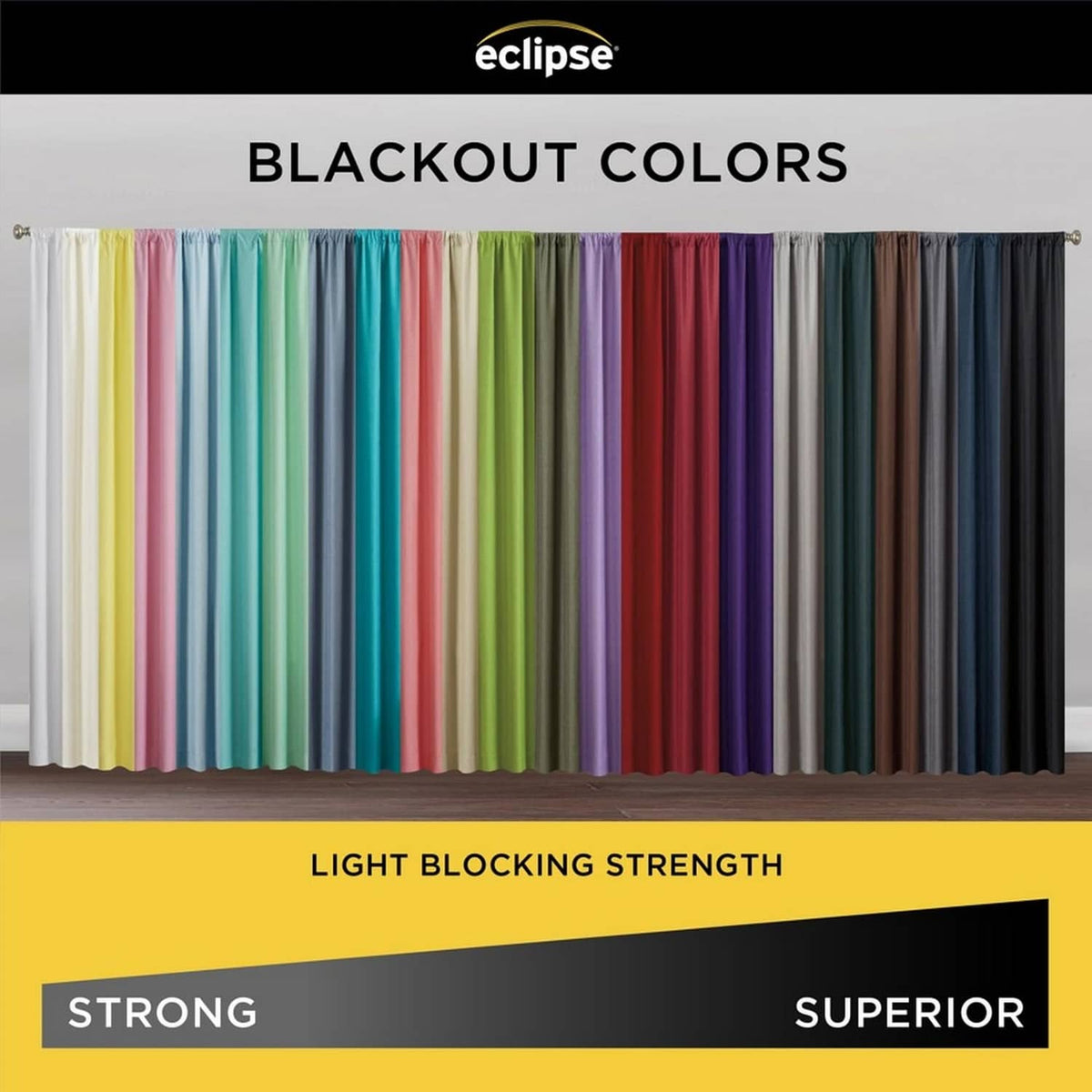 Eclipse blackout curtain color swatch panel with multiple curtain colors