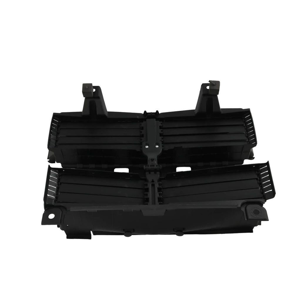 Radiator shutter assembly housing with motor, black plastic, front-and-back bracket layout