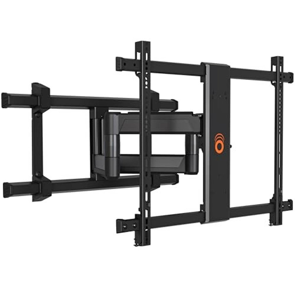 Full-motion TV wall mount bracket, black swivel-style frame with rail bars