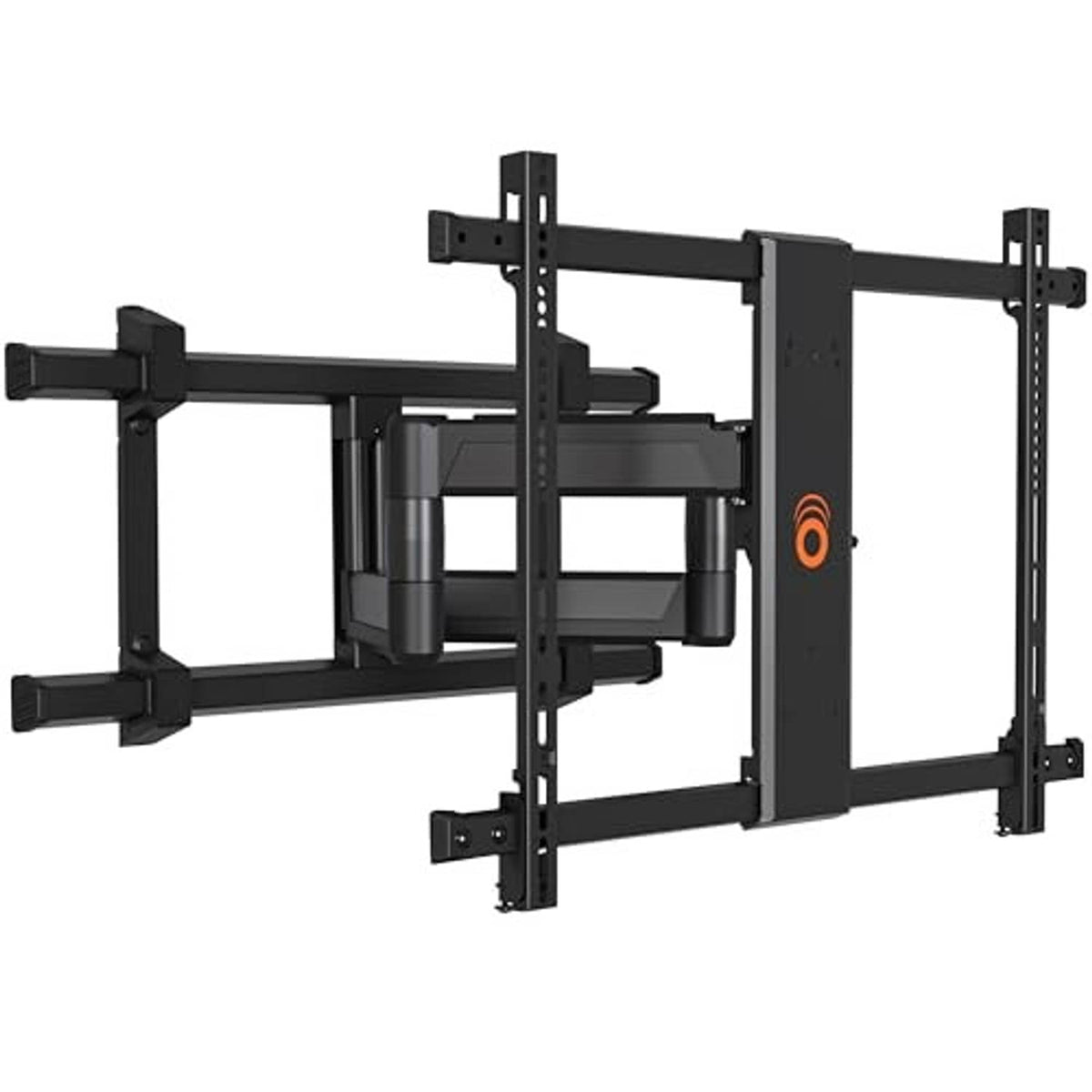 Full-motion TV wall mount bracket, black swivel-style frame with rail bars
