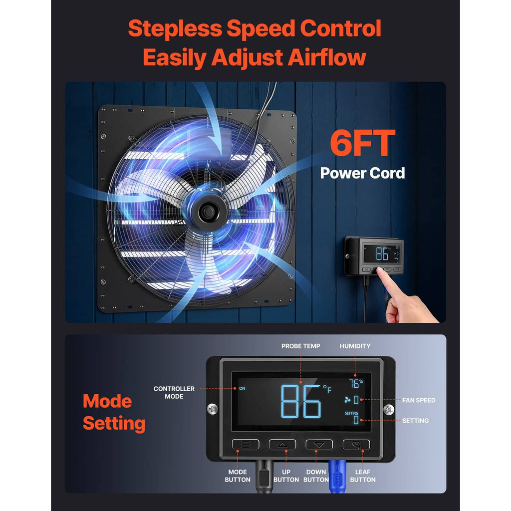 Shutter exhaust fan speed control diagram with fan and wall controller screen