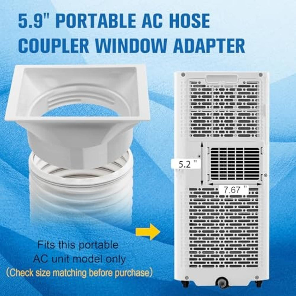 5.9 in portable AC hose window adapter coupler with white ribbed duct end