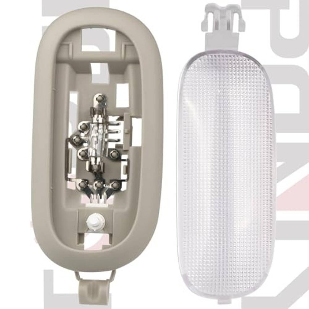 Car interior dome lamp with open housing and translucent lens on mount